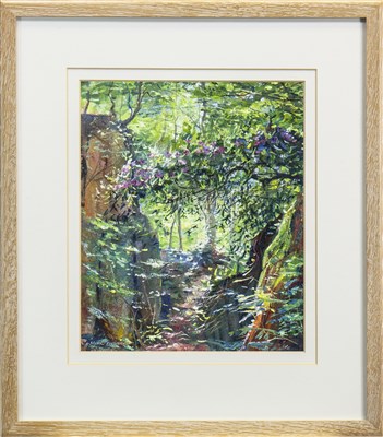 Lot 676 - RHODODENDRONS, DUKE'S QUARRY, A MIXED MEDIA BY MARK PRESTON