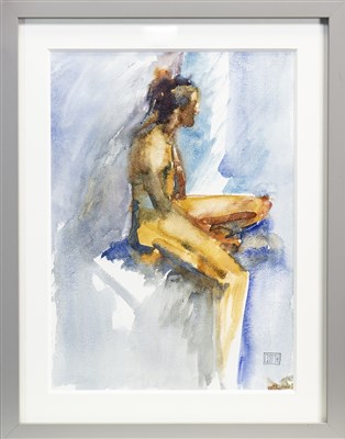 Lot 123 - SEATED NUDE, A WATERCOLOUR