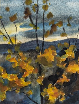 Lot 678 - AUTUMN SUNSET, A WATERCOLOUR BY AILSA TANNER