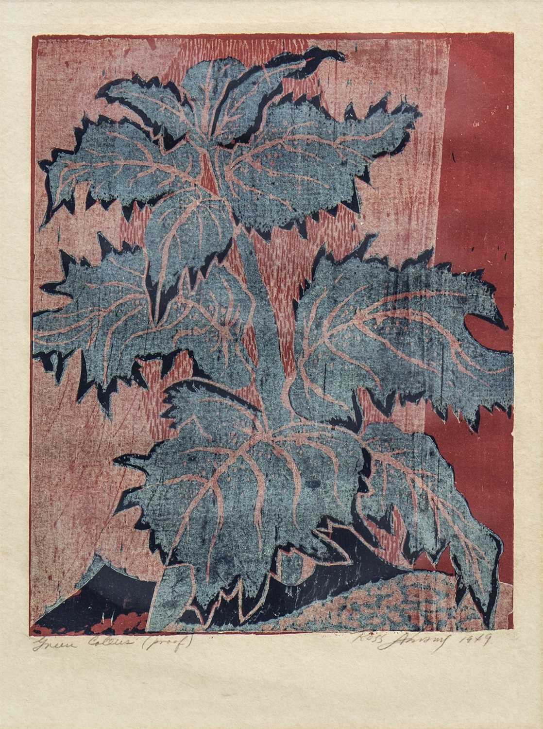 Lot 681 - GREEN LEAVES, A WOODCUT BY ROSS ABRAMS