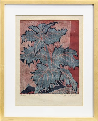 Lot 681 - GREEN LEAVES, A WOODCUT BY ROSS ABRAMS