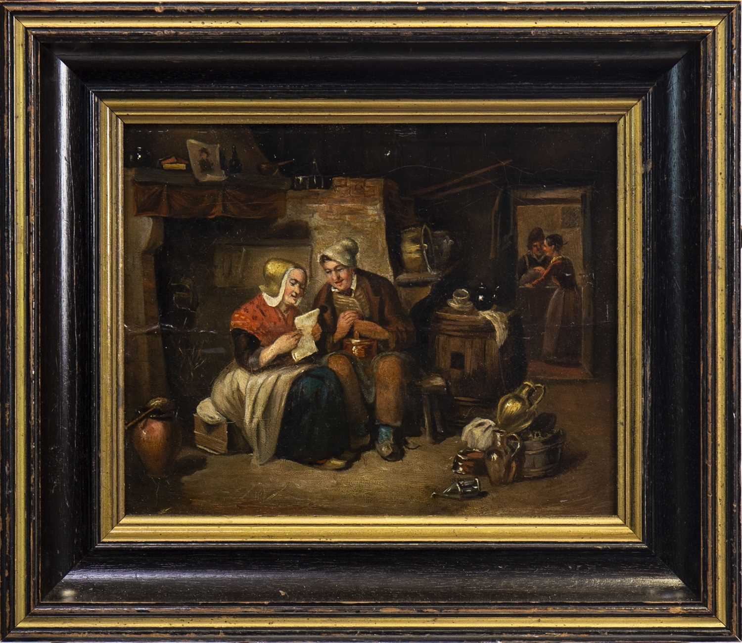 Lot 471 - INTERIOR SCENE WITH FOUR FIGURES, AN OIL IN THE CIRCLE OF DAVID TENIERS
