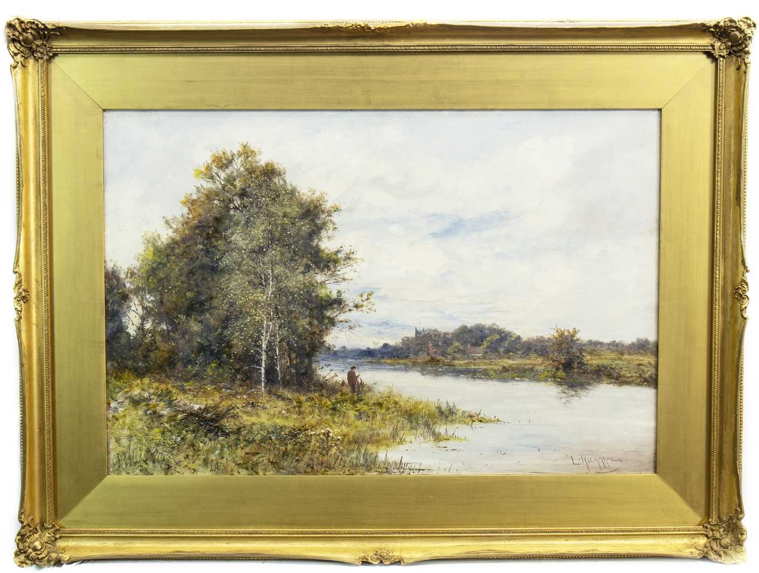 Lot 497 - AN ANGLER ON THE HAMPSHIRE AVON, AN OIL BY DANIEL SHERRIN