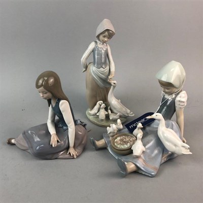 Lot 382 - A LLADRO FIGURE OF GIRL WITH GEESE AND TWO OTHERS