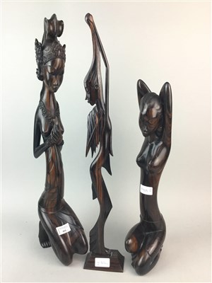 Lot 404 - A LOT OF FIVE CARVED WOOD FIGURES