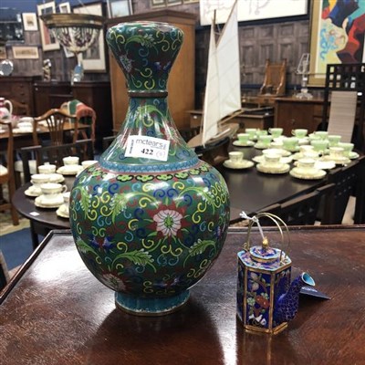 Lot 422 - A CHINESE CLOISONNE VASE AND A TEAPOT