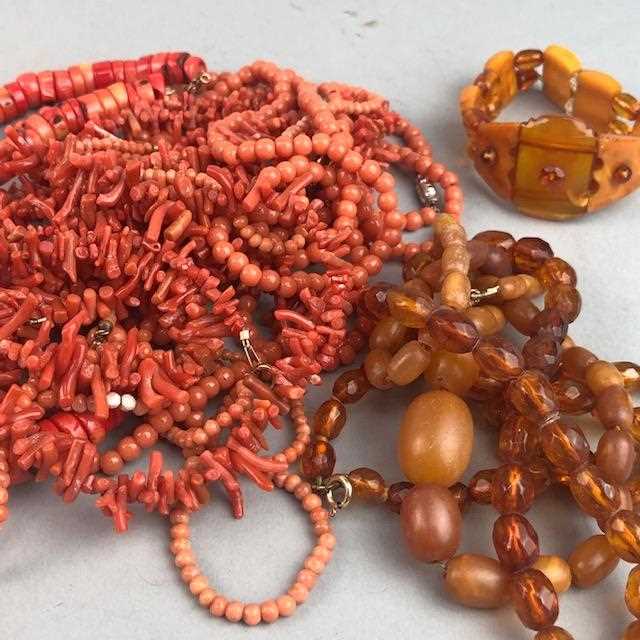 Lot 5 - A COLLECTION OF CORAL BEAD NECKLACES AND OTHER BEAD NECKLACES