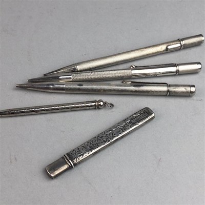 Lot 17 - THREE SILVER PROPELLING PENCILS AND TWO OTHERS