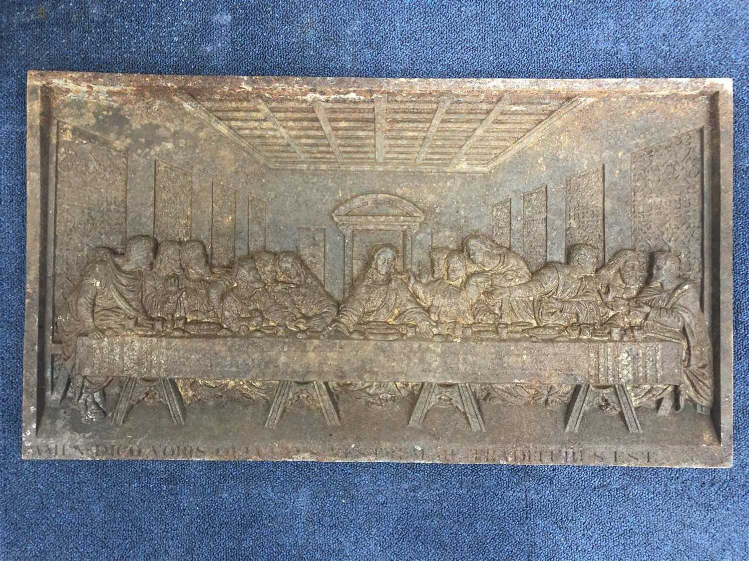 Lot 64 - A CAST IRON FIRE BACK DEPICTING THE LAST SUPPER