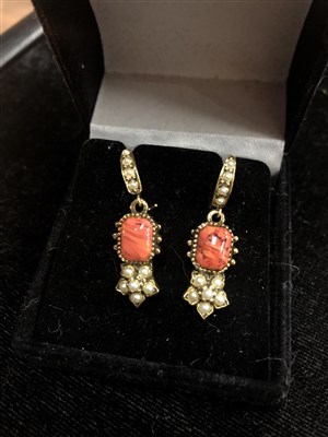 Lot 48 - A PAIR OF VICTORIAN YELLOW METAL EARRINGS