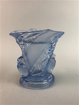 Lot 83 - A GLASS COMPORT, BLUE GLASS VASE, JASPER WARE VASE AND TWO PLATES