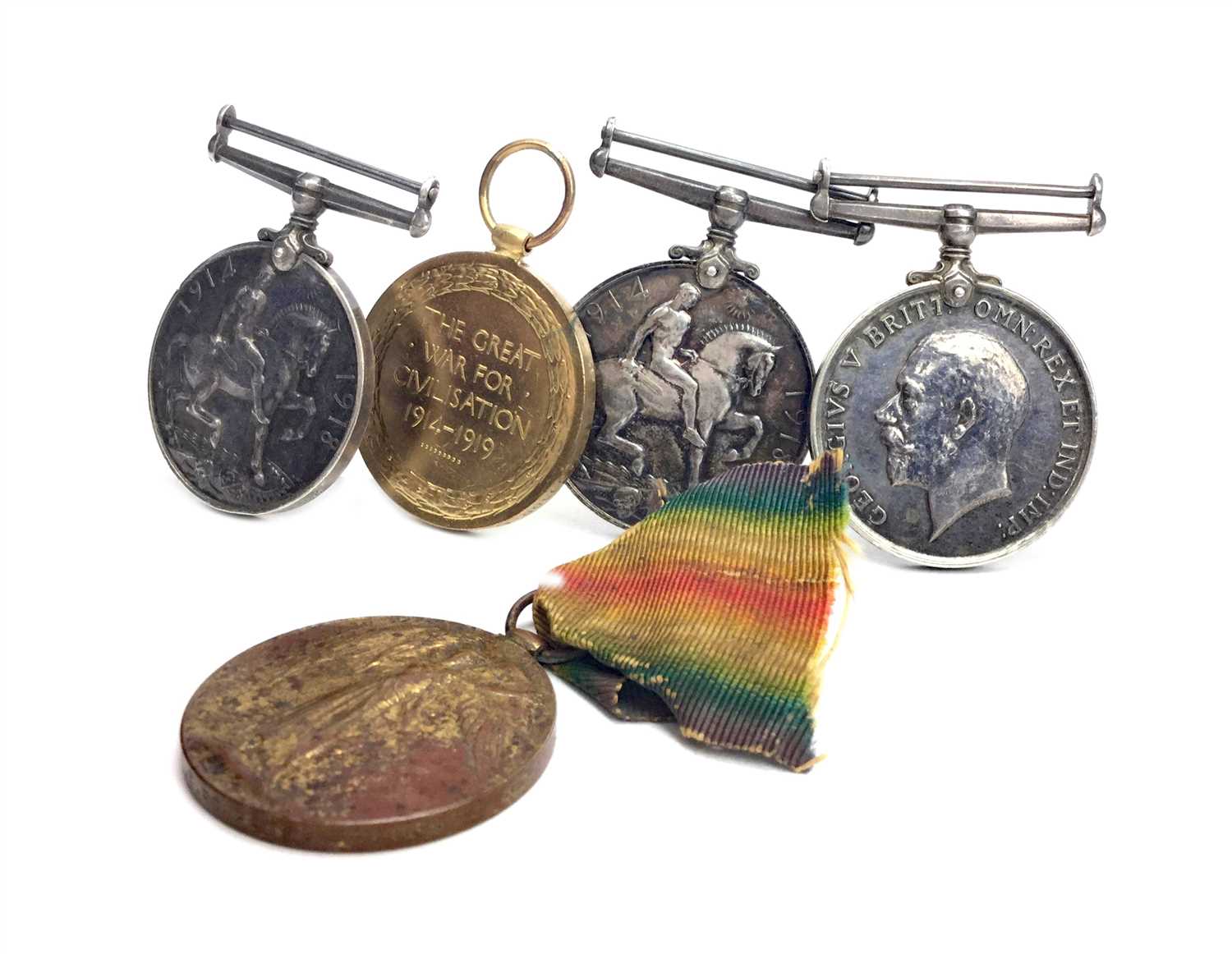 Lot 904 - TWO PAIRS OF WWI BRITISH WAR AND CIVILISATION MEDALS