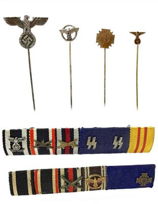 Lot 925 - A LOT OF FOUR NSDAP POLITICAL PARTY STICK PINS AND TWO RIBBON BARS