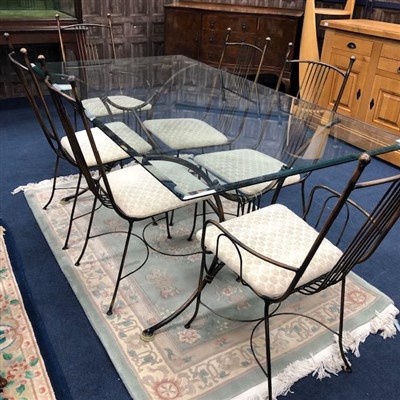 Lot 274 - A MODERN GLASS TOPPED DINING TABLE AND SIX CHAIRS