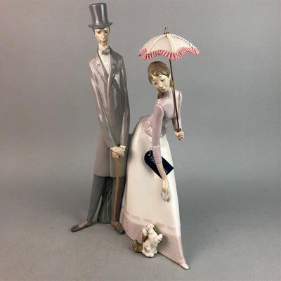 Lot 261 - A LLADRO FIGURE GROUP OF A GENTLEMAN, FEMALE AND PUPPY