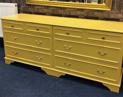 Lot 314 - A 20TH CENTURY YELLOW PAINTED CHEST OF DRAWERS