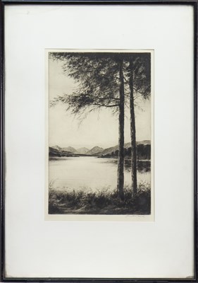 Lot 404 - LOCH KATRINE, LOOKING WEST, AN ETCHING BY JOHNSTONE BAIRD