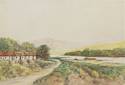 Lot 412 - CALEDONIAN CANAL, INVERNESS, A WATERCOLOUR BY HERBERT BRANDON DAVIS