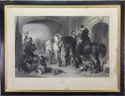 Lot 420 - RETURN FROM HAWKING, AN ENGRAVING BY SAMUEL COUSINS, AFTER LANDSEER