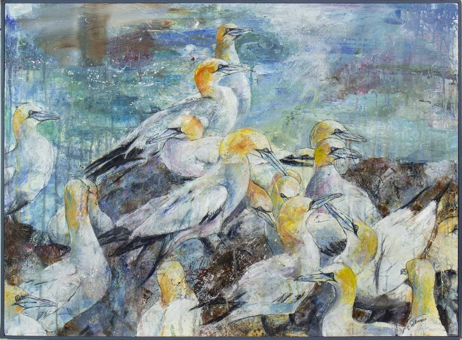 Lot 518 - ANOTHER DAY ON GANNET ROCK, A MIXED MEDIA BY C WILLIAMSON