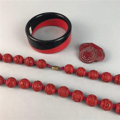 Lot 209 - A CHINESE CINNABAR BEADS AND OTHER JEWELLERY