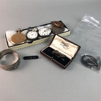Lot 211 - A GOLD PLATED POCKET WATCH ALONG WITH TWO OTHERS AND SILVER JEWELLERY