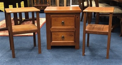 Lot 334 - A STAINED WOOD BEDSIDE CABINET AND TWO OCCASIONAL TABLES