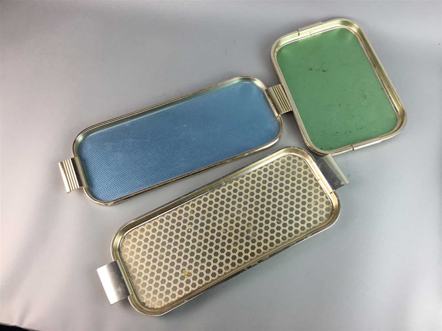 Lot 222 - A WALKER & HALL SERVING TRAY AND FOUR OTHER TRAYS
