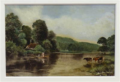 Lot 409 - RURAL SCENE WITH CATTLE AND FIGURES