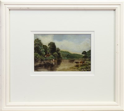 Lot 409 - RURAL SCENE WITH CATTLE AND FIGURES