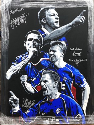 Lot 382 - A GEO THOMSON OIL ON CANVAS OF RANGERS LEGENDS