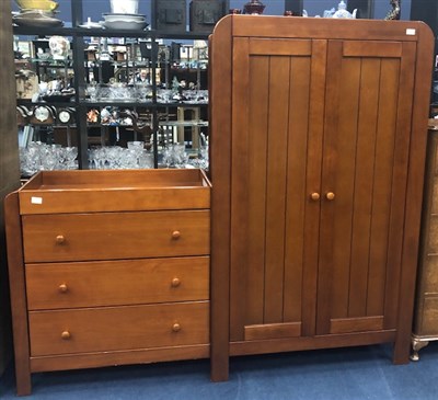 Lot 352 - A MODERN STAINED WOOD WARDROBE AND MATCHING CHEST OF DRAWERS