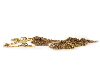 Lot 52 - THREE GOLD CHAINS AND A BRACELET