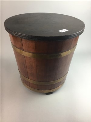 Lot 227 - A MAHOGANY AND BRASS BOUND FUEL BUCKET