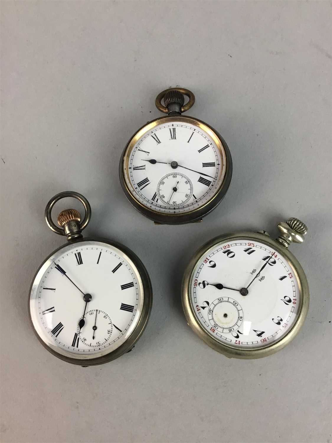 Lot 398 - A SILVER CASED HALF HUNTER POCKET WATCH AND TWO OTHERS