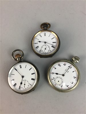 Lot 398 - A SILVER CASED HALF HUNTER POCKET WATCH AND TWO OTHERS