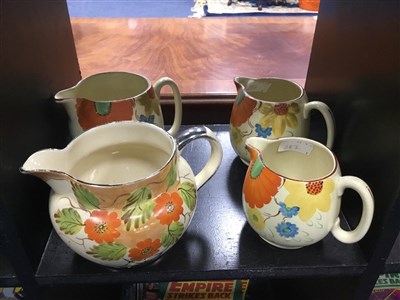 Lot 287 - EIGHT ART DECO STYLE HAND PAINTED JUGS