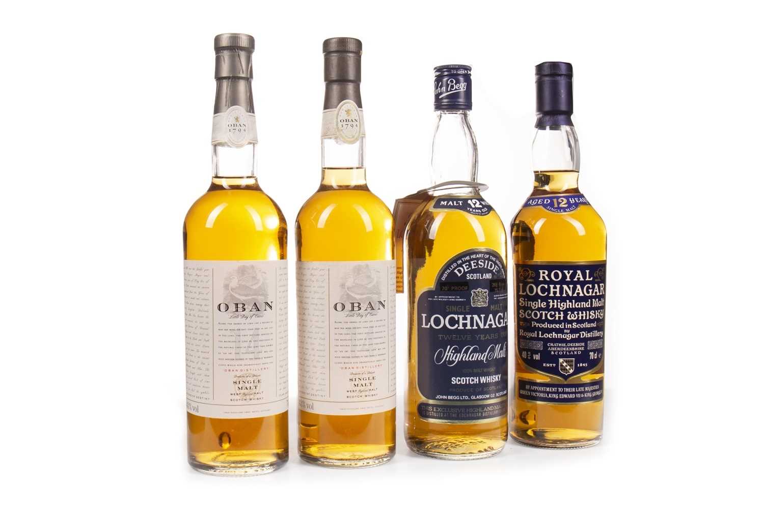 Lot 349 - TWO BOTTLES OF OBAN AGED 14 YEARS AND TWO BOTTLES OF ROYAL LOCHNAGAR 12 YEARS OLD