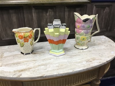 Lot 294 - THREE VASES, TWO COCKTAIL SHAKERS, AND TWO JUGS