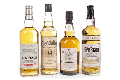 Lot 353 - BENRIACH 12 & 10 YEARS OLD, GLEN ELGIN 12 YEARS OLD AND GLENDULLAND 8 YEARS OLD