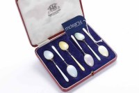 Lot 344 - SET OF SIX SILVER AND GUILLOCHE ENAMEL COFFEE...