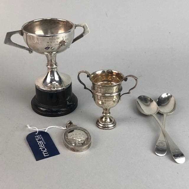 Lot 2 - A LATE VICTORIAN SILVER MEDAL, SPOONS AND TROPHIES