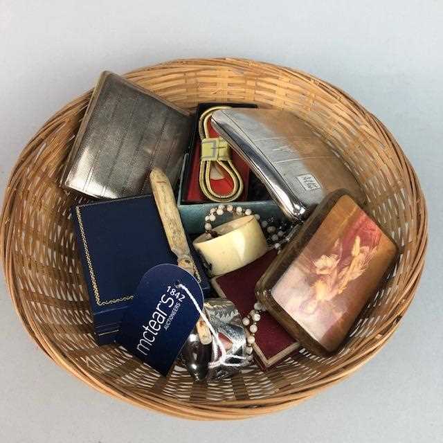 Lot 7 - A LOT OF CIGARETTE CASES, NAPKIN RINGS AND JEWELLERY