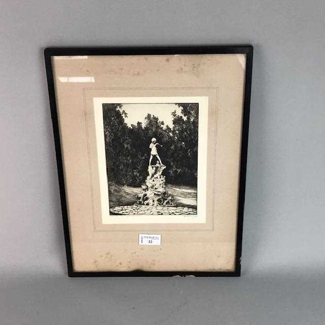 Lot 22 - PETER PAN'S STATUE, AN ETCHING BY EDGAR JAMES MAYBERY