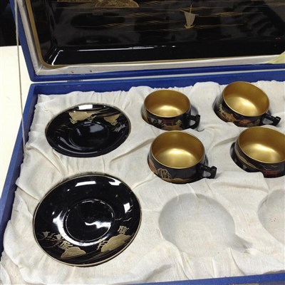 Lot 25 - A MID 20TH CENTURY LACQUERED WOOD COFFEE SET