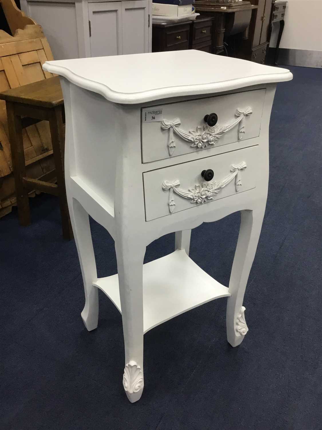 Lot 36 - A 20TH CENTURY CREAM BEDSIDE TABLE