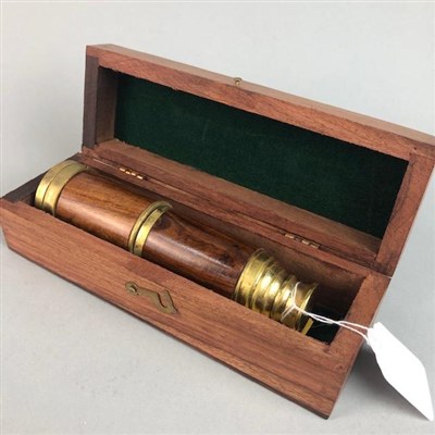 Lot 37 - A BRASS AND WOOD TELESCOPE