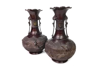 Lot 1006 - A PAIR OF JAPANESE BRONZE VASES