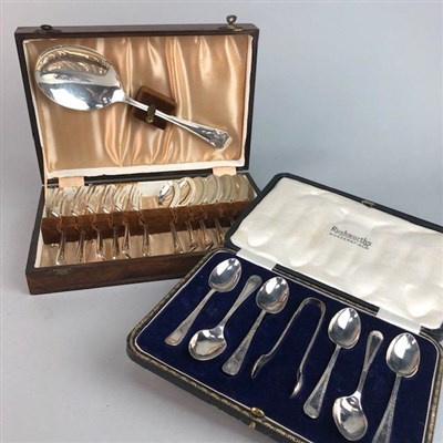 Lot 177 - A SMALL SILVER UPRIGHT PHOTOGRAPH FRAME AND SILVER PLATED CUTLERY
