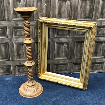 Lot 179 - A WALNUT SPIRAL TURNED TORCHERE and PICTURE FRAME